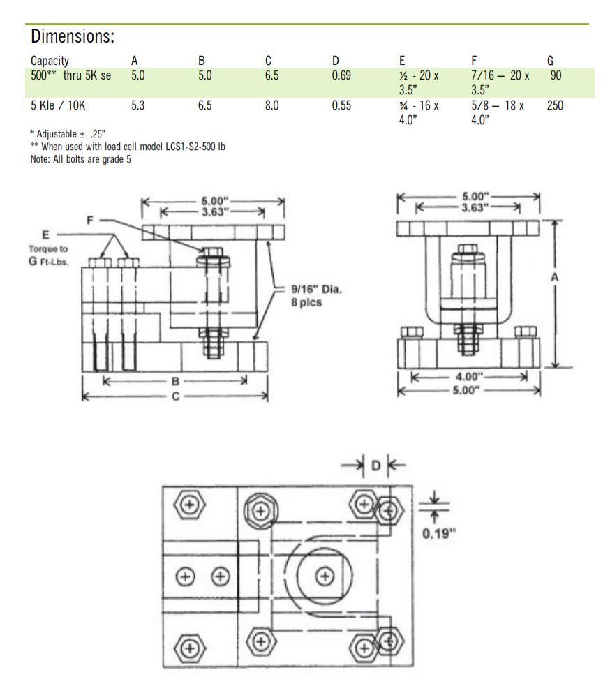 dm-3e load cell mount diagram and dimensions
